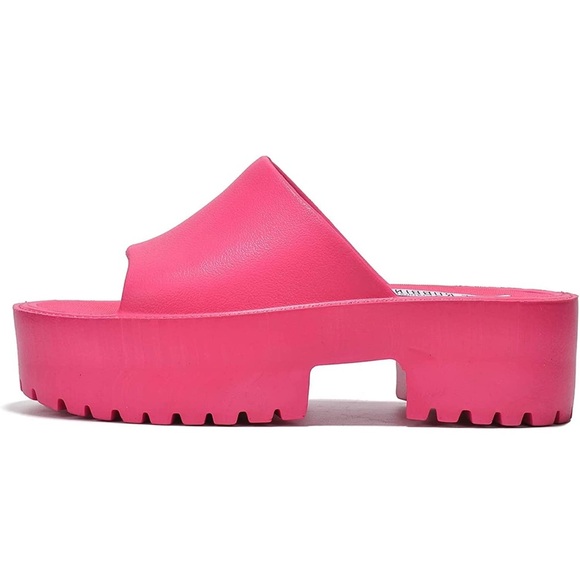 New Fuchsia Open Toe Slip on Lug Sole Chunky Block Heel Padded Insole Sandal - Picture 3 of 5